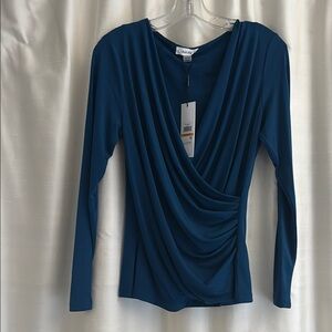 Cache Deep Blue Draped Blouse